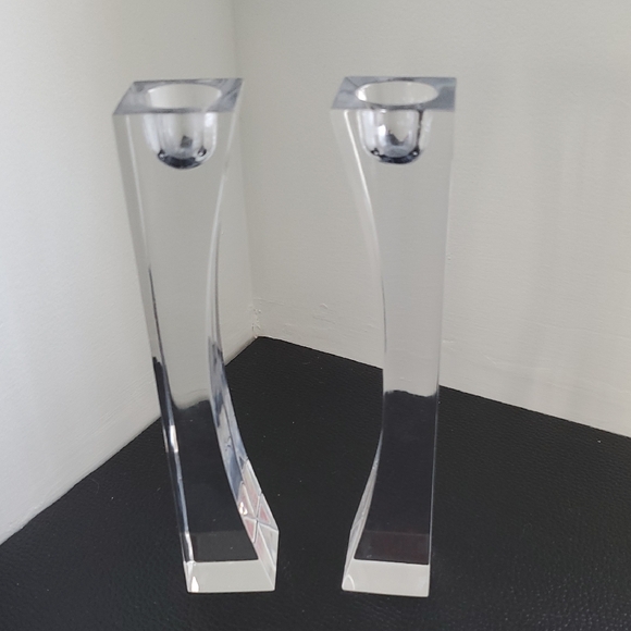 Nambe Clear Glass Kissing Candle Holders